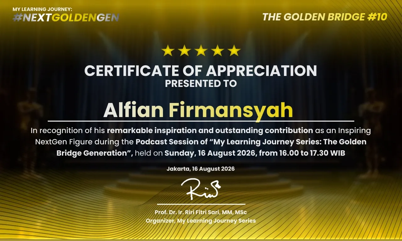 Certificate of Appreciation for Alfian Firmansyah